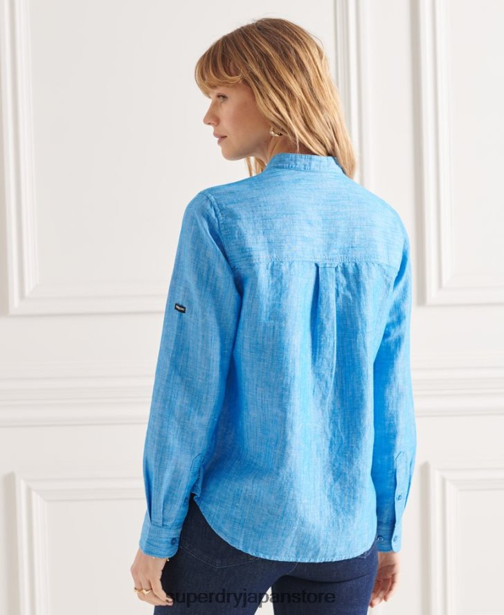 スタジオリネンおじいちゃんシャツ 女性 Superdry 衣類 青 2J62PZ3066