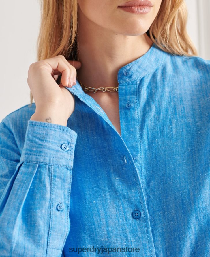 スタジオリネンおじいちゃんシャツ 女性 Superdry 衣類 青 2J62PZ3066