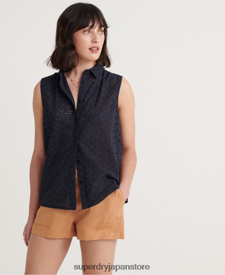 ティリーブロデリーシャツ 女性 Superdry 衣類 海軍 2J62PZ3074
