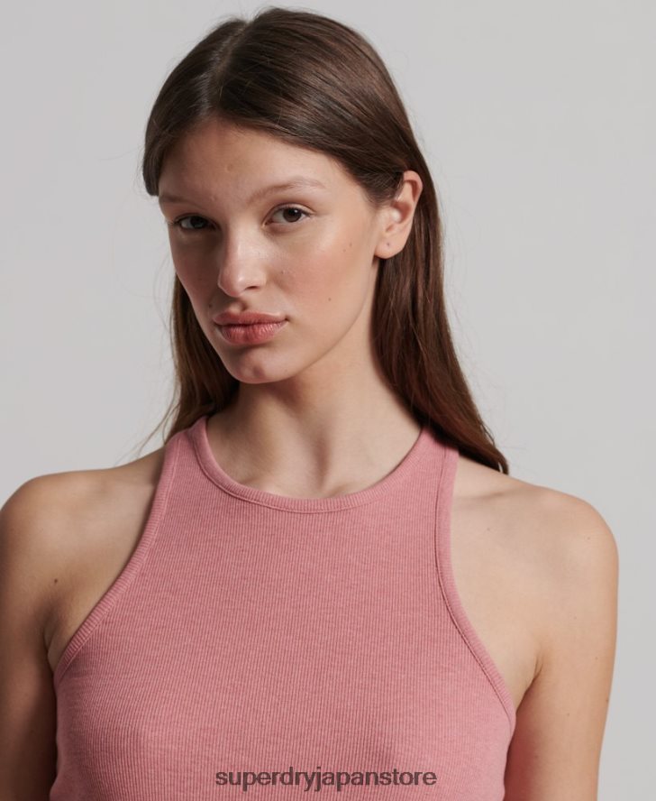 オーガニックコットン リブベスト 女性 Superdry 衣類 ピンク 2J62PZ3078