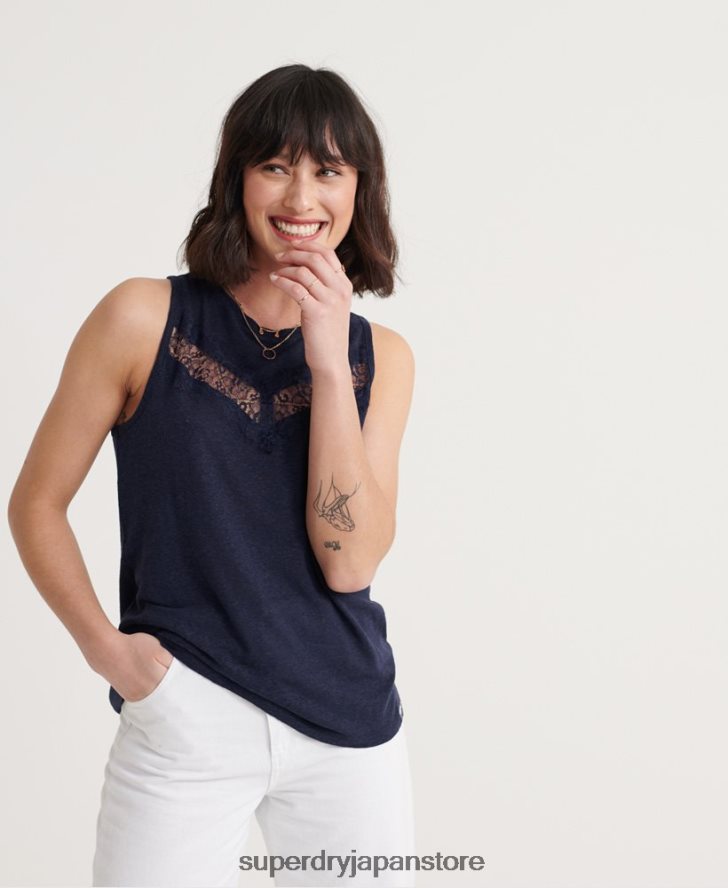 シェブロンレースベストトップ 女性 Superdry 衣類 海軍 2J62PZ3086