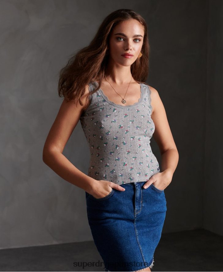 エッセンシャル ポワンテール タンクトップ 女性 Superdry 衣類 ライトグレー 2J62PZ3088
