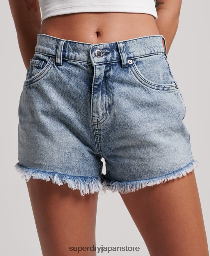 オーガニックコットンスタジオ ハイライズデニムショーツ 女性 Superdry 衣類 ライトブルー 2J62PZ3097