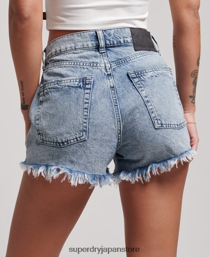 オーガニックコットンスタジオ ハイライズデニムショーツ 女性 Superdry 衣類 ライトブルー 2J62PZ3097