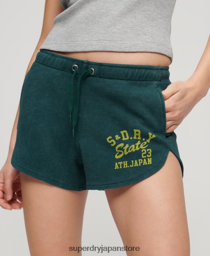 アスレチックエッセンシャルワッフルショーツ 女性 Superdry 衣類 緑 2J62PZ3109