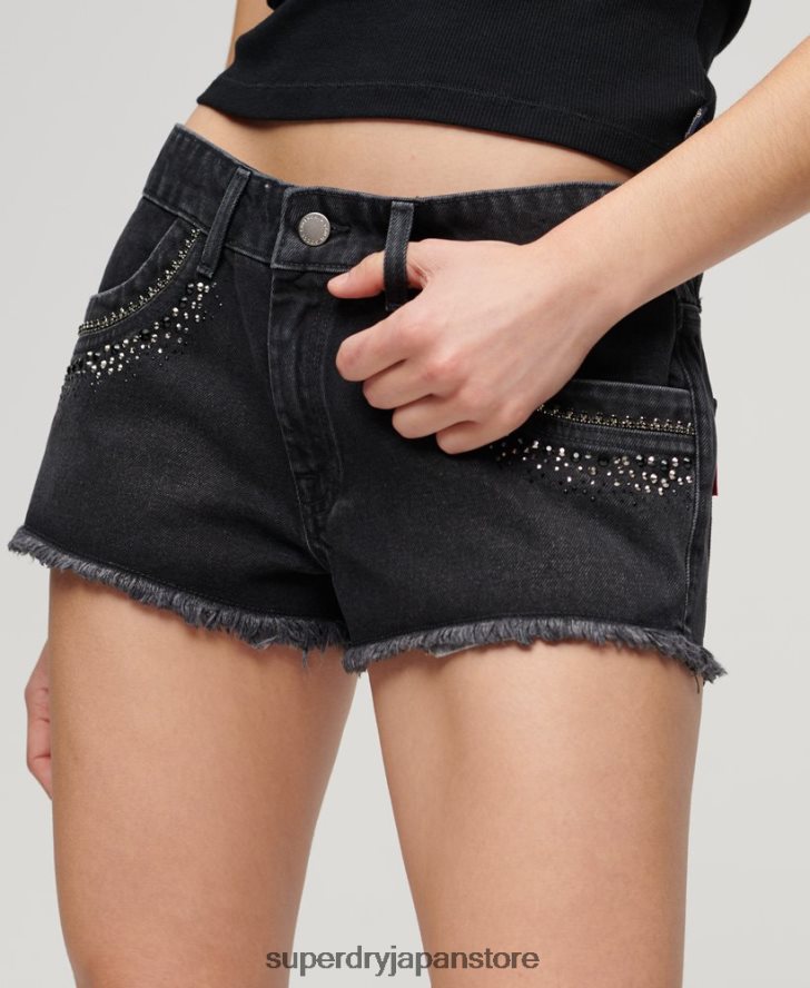 ディアマンテ 装飾デニムショートパンツ 女性 Superdry 衣類 黒 2J62PZ3112
