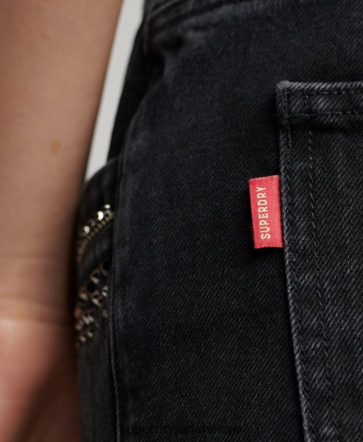 ディアマンテ 装飾デニムショートパンツ 女性 Superdry 衣類 黒 2J62PZ3112