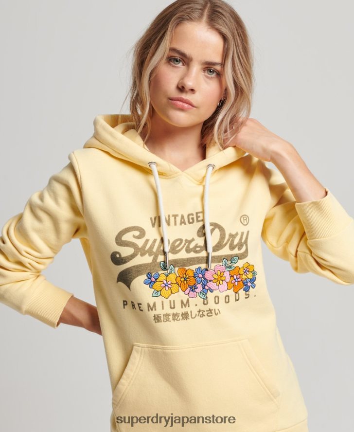 ヴィンテージロゴ プレミアムグッズ 花柄パーカー 女性 Superdry 衣類 黄色 2J62PZ3271