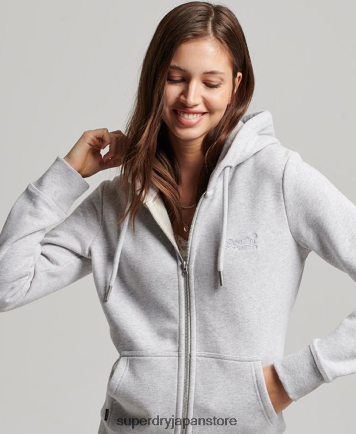 ヴィンテージロゴ刺繍ジップパーカー 女性 Superdry 衣類 ライトグレー 2J62PZ3274