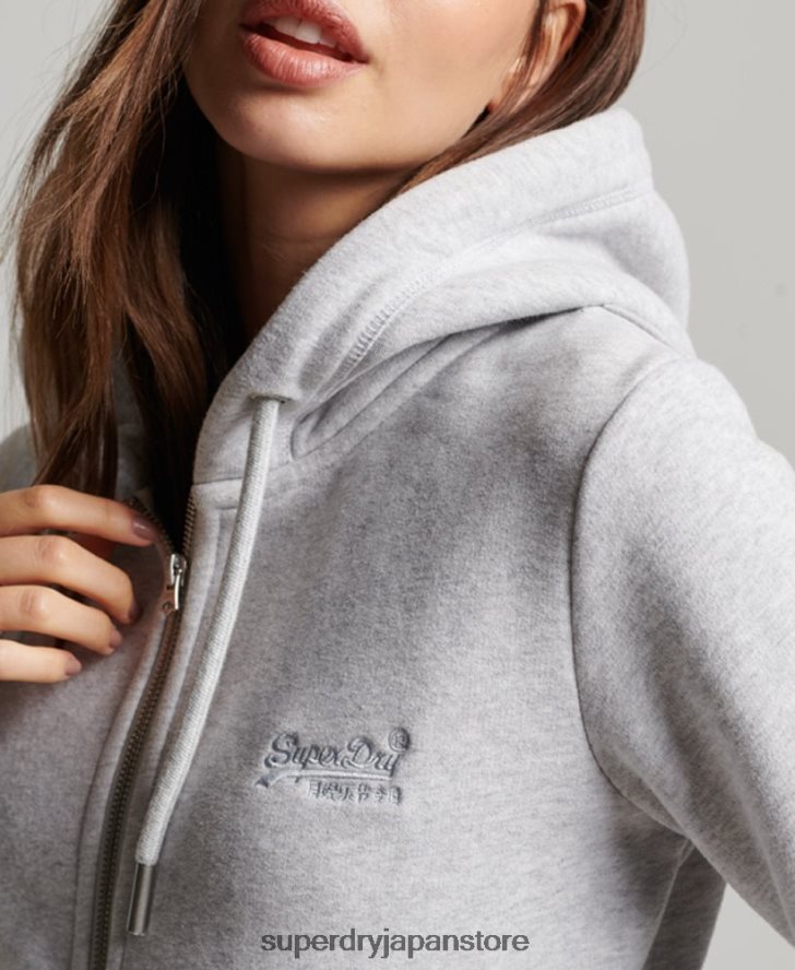 ヴィンテージロゴ刺繍ジップパーカー 女性 Superdry 衣類 ライトグレー 2J62PZ3274