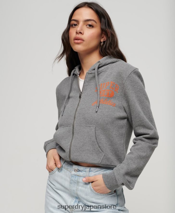 アスレチックエッセンシャルクロップジップパーカー 女性 Superdry 衣類 濃い灰色 2J62PZ3275