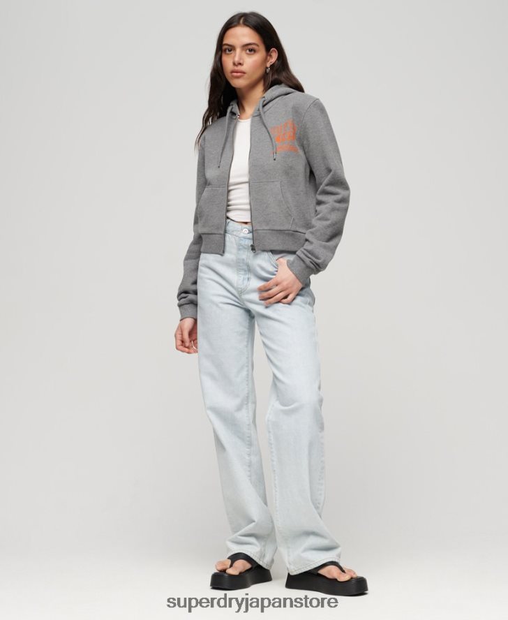アスレチックエッセンシャルクロップジップパーカー 女性 Superdry 衣類 濃い灰色 2J62PZ3275