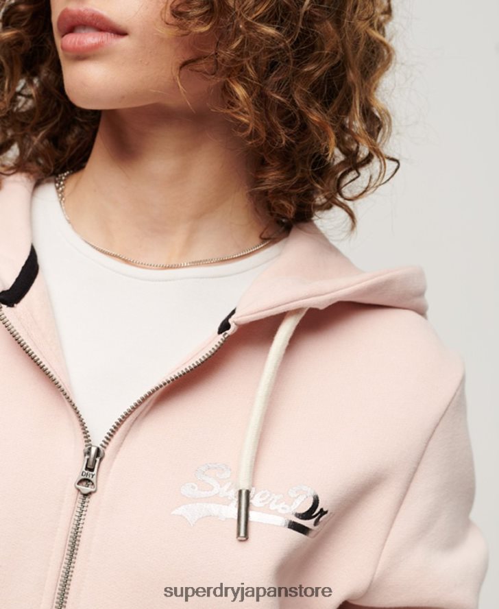 ジャパニーズ ヴィンテージ ロゴ グラフィック ジップ パーカー 女性 Superdry 衣類 ピンク 2J62PZ3287