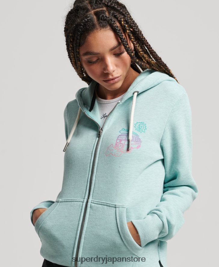 トラベルステッカー ジップパーカー 女性 Superdry 衣類 ライトブルー 2J62PZ3289