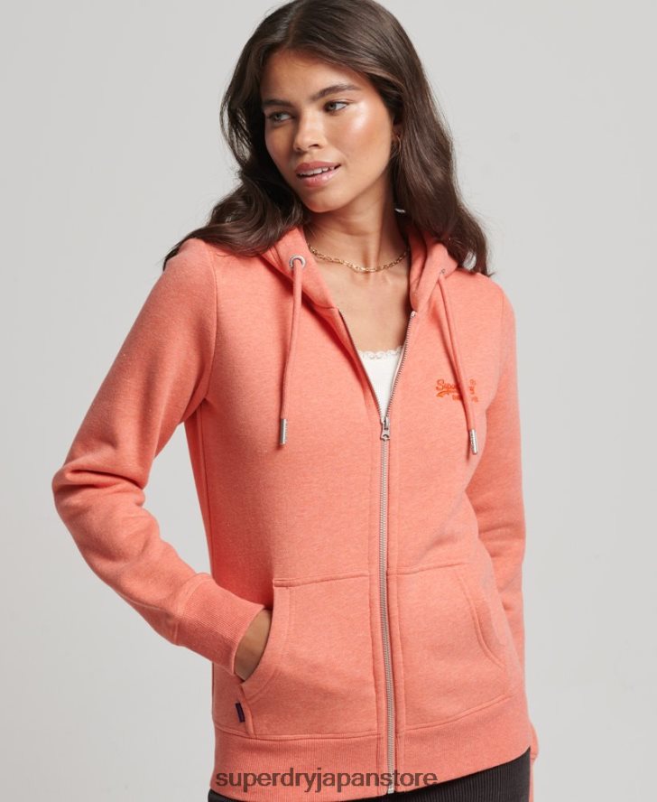 オーガニックコットン エッセンシャル ロゴ ジップ パーカー 女性 Superdry 衣類 コーラル 2J62PZ3293