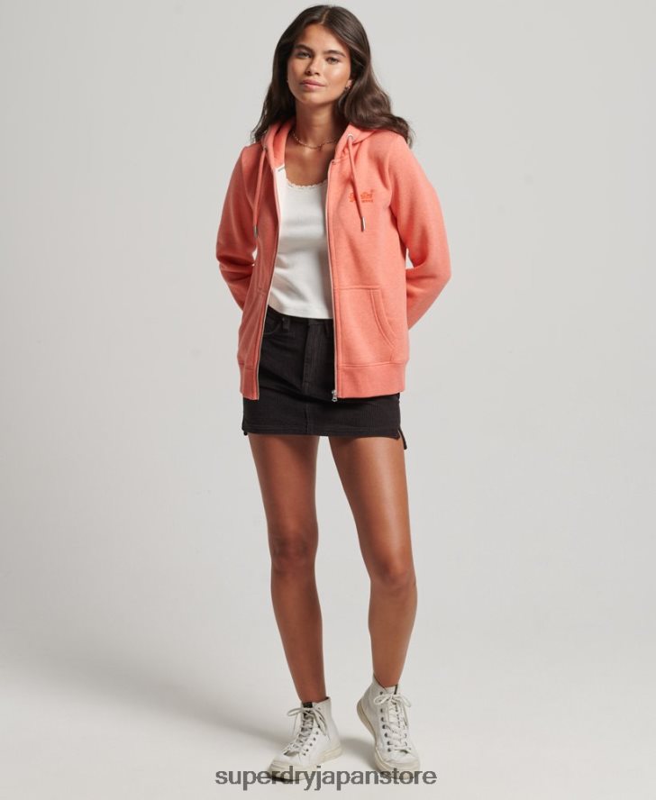 オーガニックコットン エッセンシャル ロゴ ジップ パーカー 女性 Superdry 衣類 コーラル 2J62PZ3293