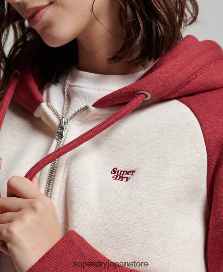 ヴィンテージロゴ刺繍ベースボールジップパーカー 女性 Superdry 衣類 赤 2J62PZ3296