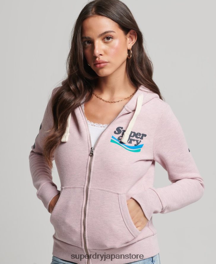 ヴィンテージクーパーノスタルジックジップパーカー 女性 Superdry 衣類 ピンク 2J62PZ3298