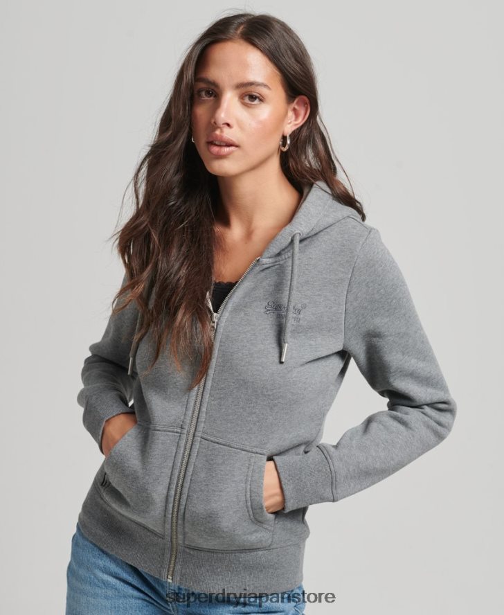 オーガニックコットン エッセンシャル ロゴ ジップ パーカー 女性 Superdry 衣類 グレー 2J62PZ3303