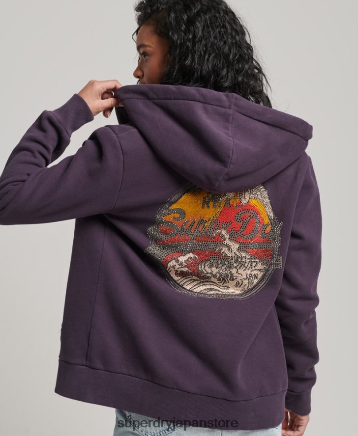 ヴィンテージロゴ装飾ジップパーカー 女性 Superdry 衣類 紫 2J62PZ3305