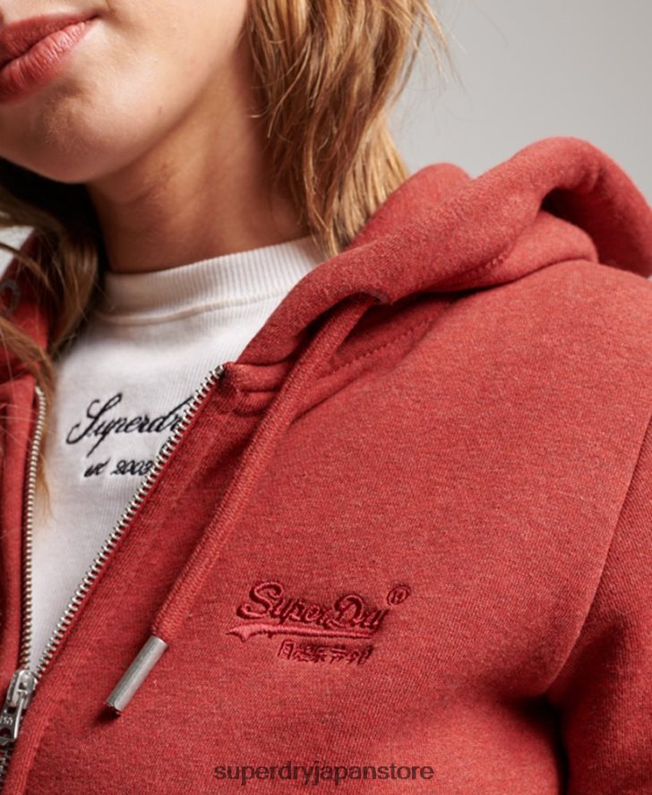 ヴィンテージロゴ刺繍ジップパーカー 女性 Superdry 衣類 赤 2J62PZ3315