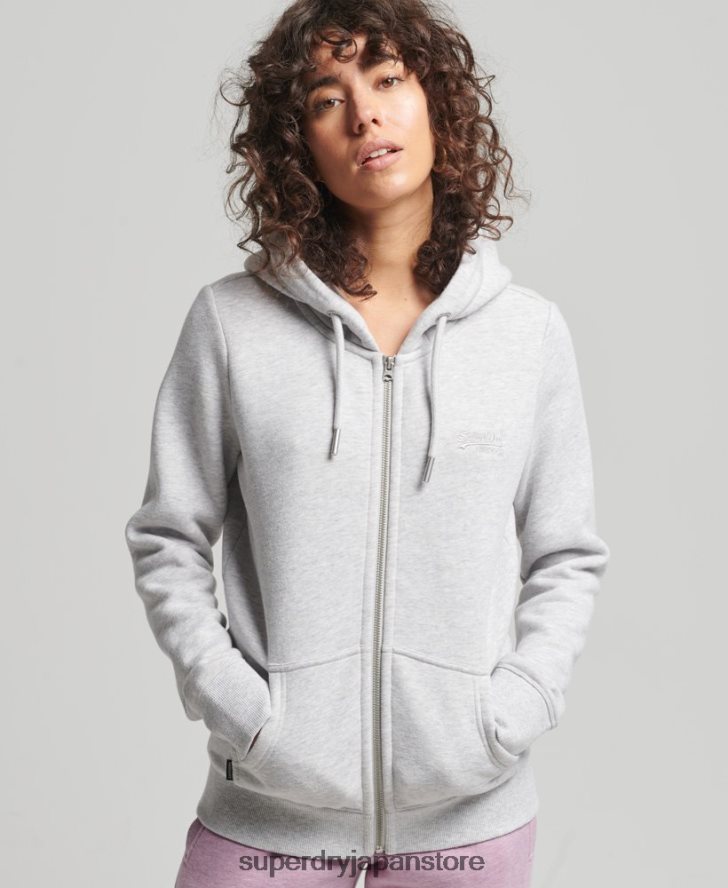 オーガニックコットン ヴィンテージロゴ刺繍ジップパーカー 女性 Superdry 衣類 ライトグレー 2J62PZ3316