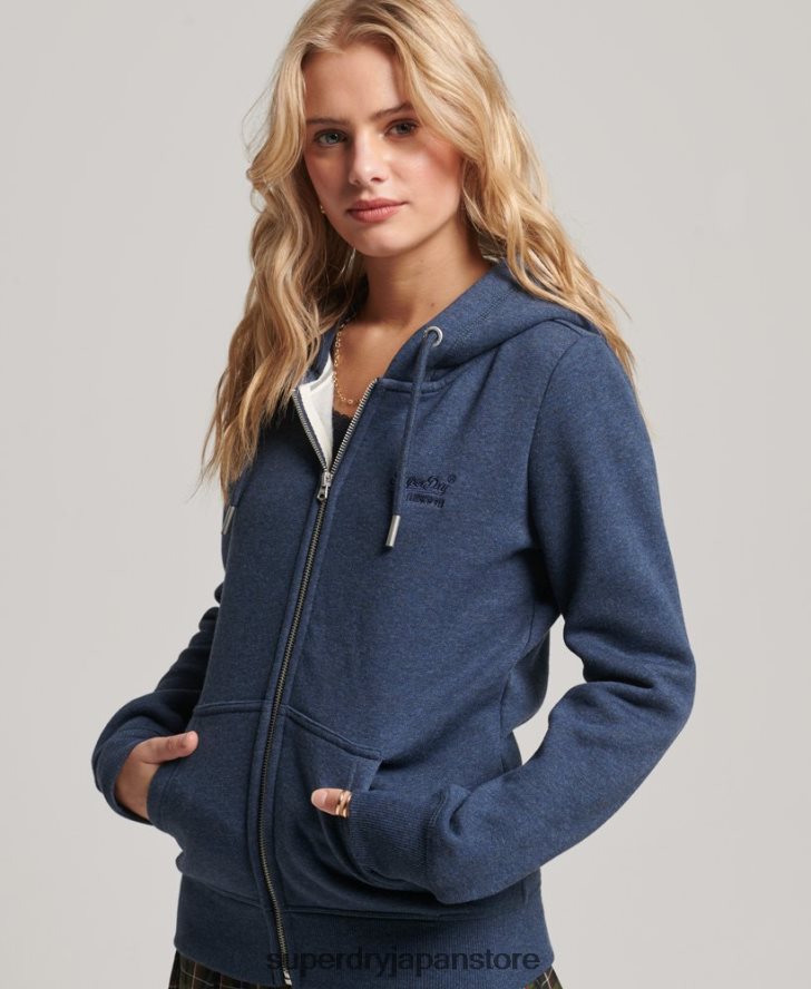 ヴィンテージロゴ刺繍ジップパーカー 女性 Superdry 衣類 海軍 2J62PZ3324
