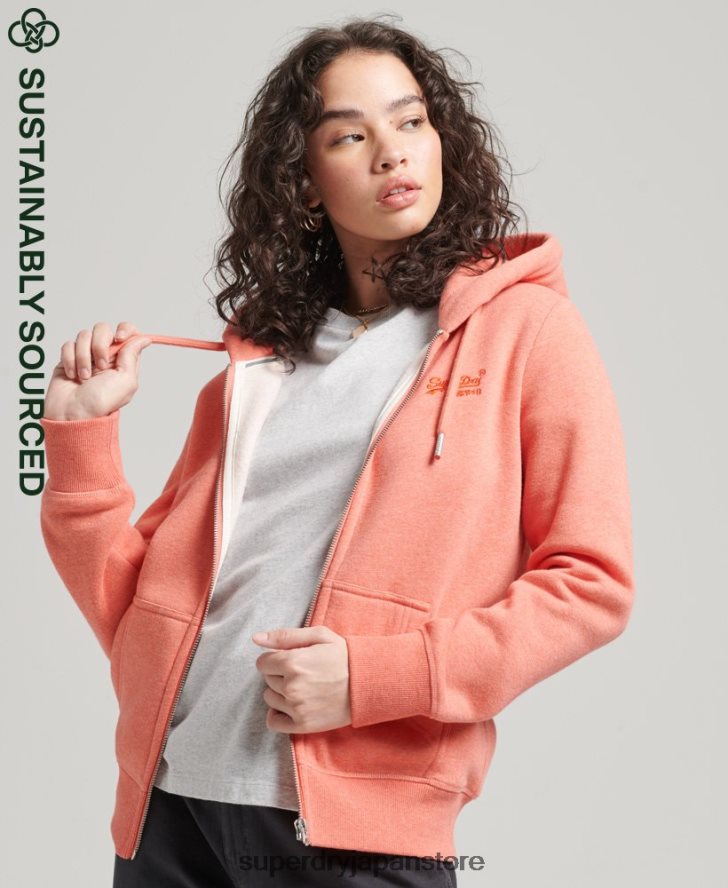 オーガニックコットン ヴィンテージロゴ ジップパーカー 女性 Superdry 衣類 コーラル 2J62PZ3329