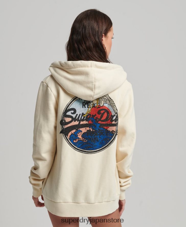 ヴィンテージロゴ装飾ジップパーカー 女性 Superdry 衣類 クリーム 2J62PZ3330
