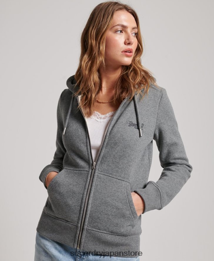 ヴィンテージロゴ刺繍ジップパーカー 女性 Superdry 衣類 グレー 2J62PZ3335