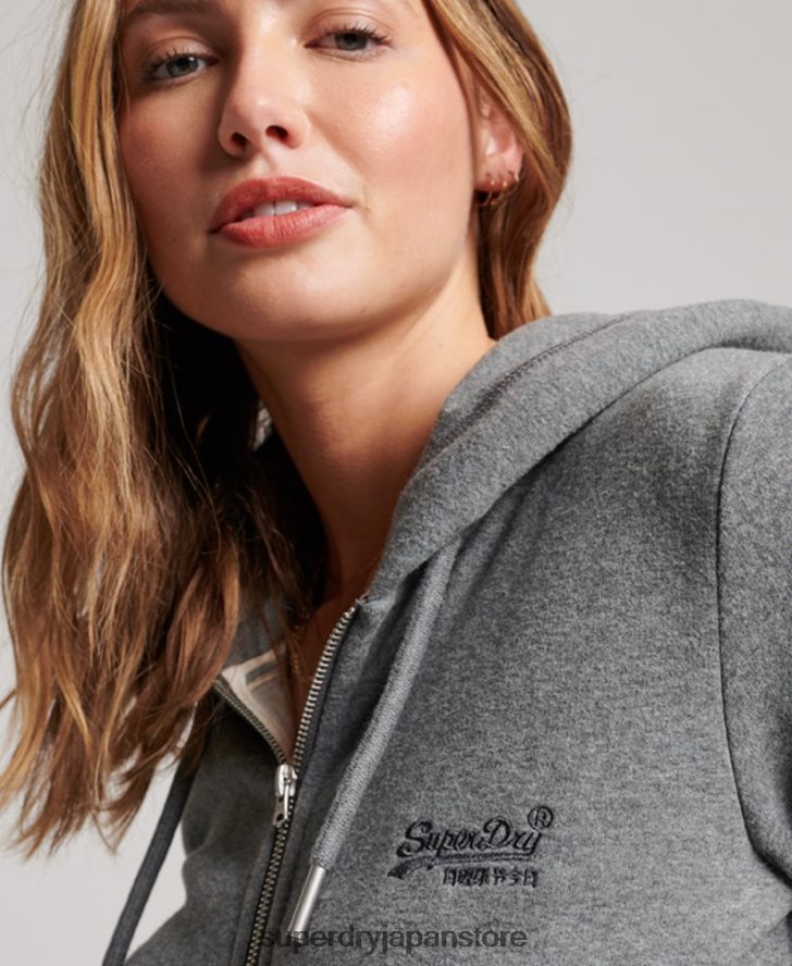 ヴィンテージロゴ刺繍ジップパーカー 女性 Superdry 衣類 グレー 2J62PZ3335