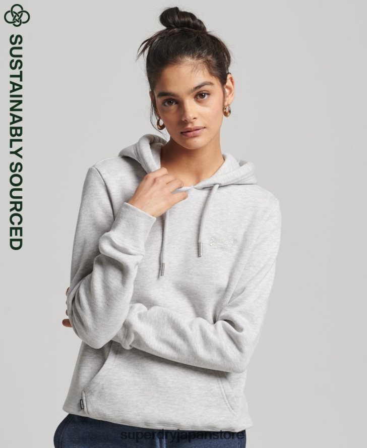 オーガニックコットンのヴィンテージロゴ刺繍パーカー 女性 Superdry 衣類 ライトグレー 2J62PZ3336