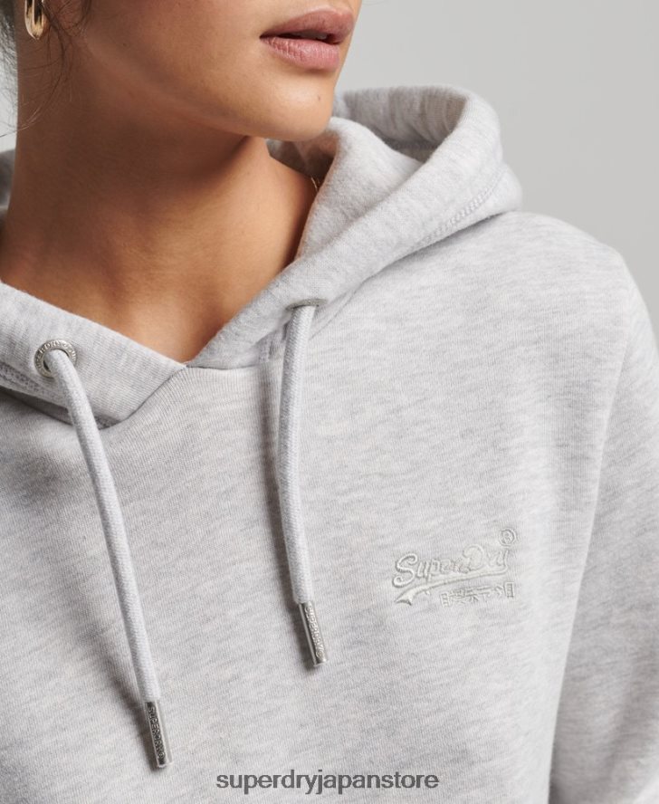 オーガニックコットンのヴィンテージロゴ刺繍パーカー 女性 Superdry 衣類 ライトグレー 2J62PZ3336