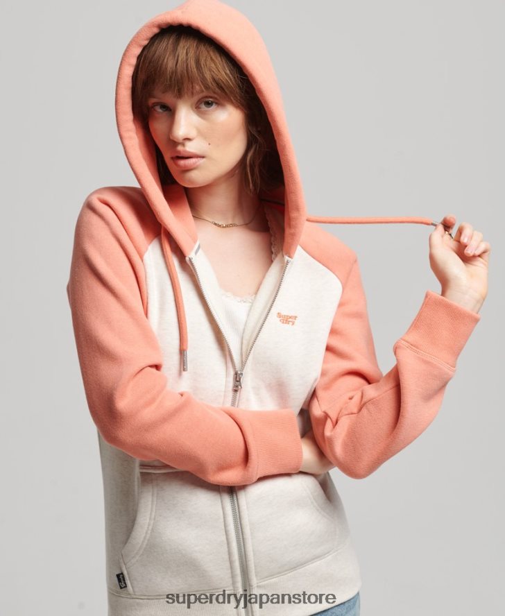 ヴィンテージロゴ刺繍ベースボールジップパーカー 女性 Superdry 衣類 コーラル 2J62PZ3339
