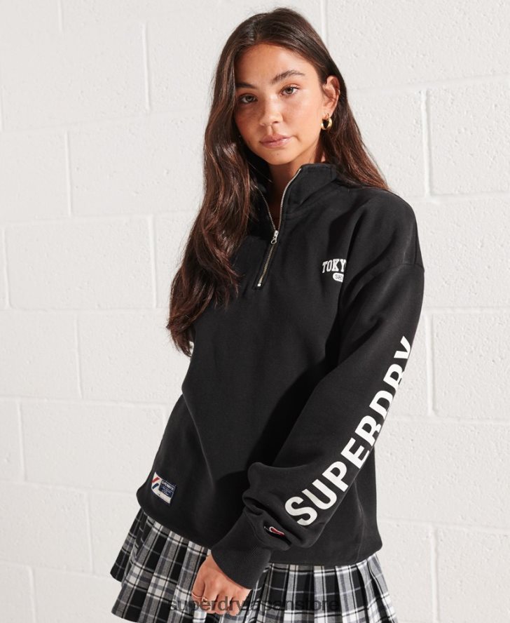 シティカレッジオーバーサイズハーフジップトラックトップ 女性 Superdry 衣類 黒 2J62PZ3345