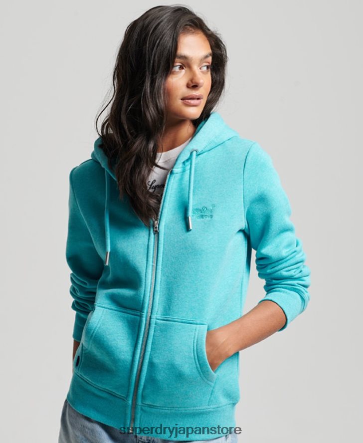 ヴィンテージロゴ刺繍ジップパーカー 女性 Superdry 衣類 ライトブルー 2J62PZ3348