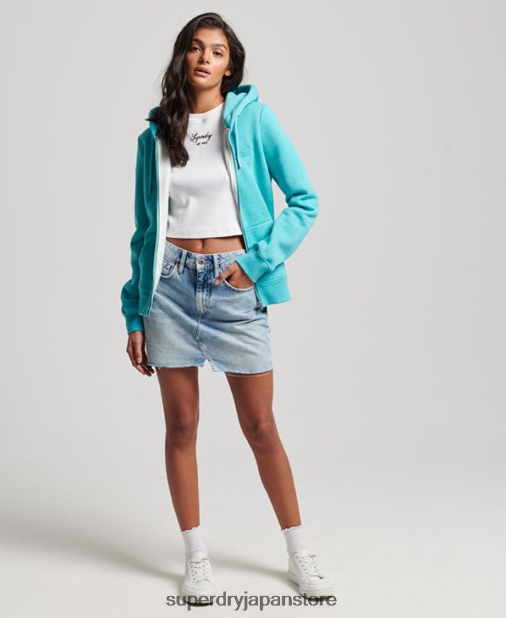 ヴィンテージロゴ刺繍ジップパーカー 女性 Superdry 衣類 ライトブルー 2J62PZ3348