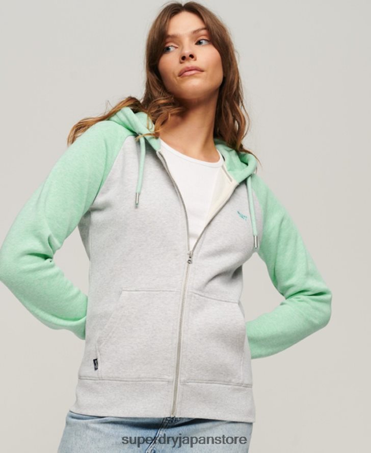 ヴィンテージロゴ刺繍ベースボールジップパーカー 女性 Superdry 衣類 緑 2J62PZ3349