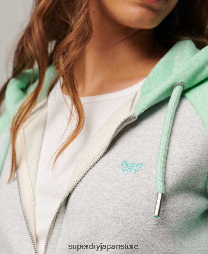 ヴィンテージロゴ刺繍ベースボールジップパーカー 女性 Superdry 衣類 緑 2J62PZ3349