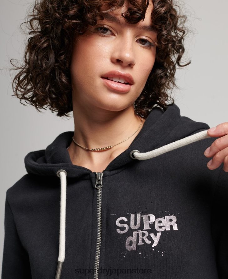 ヴィンテージ マーチ ストア ジップ パーカー 女性 Superdry 衣類 黒 2J62PZ3351