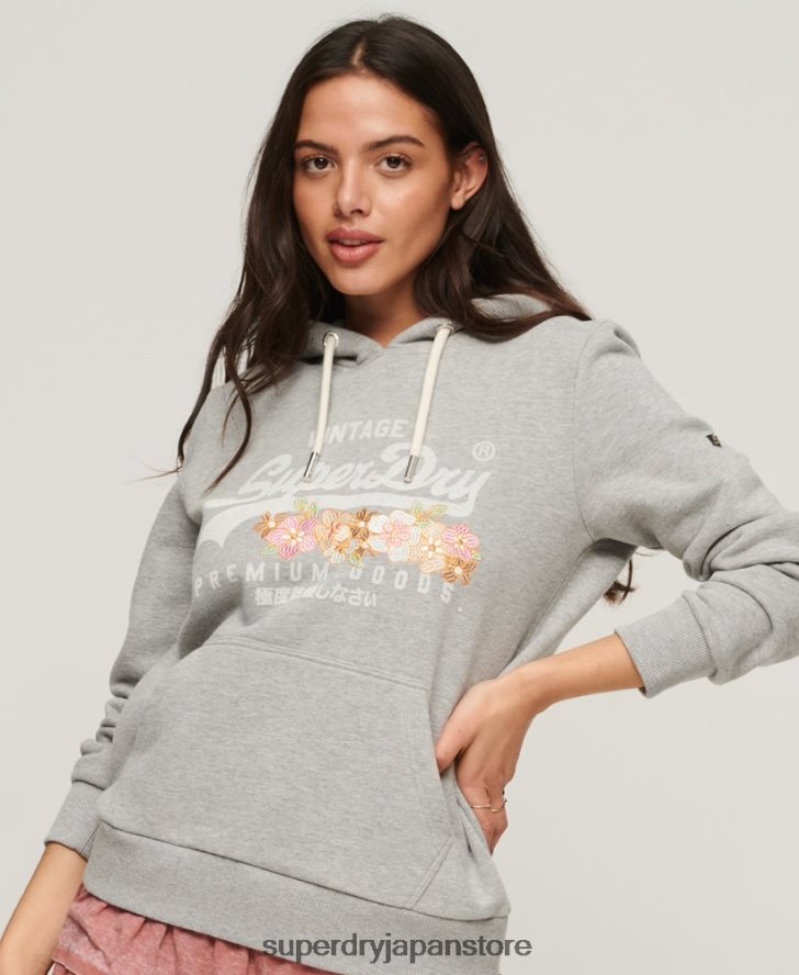 ヴィンテージロゴ プレミアムグッズ 花柄パーカー 女性 Superdry 衣類 ライトグレー 2J62PZ3370