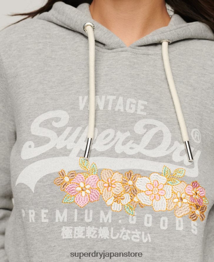 ヴィンテージロゴ プレミアムグッズ 花柄パーカー 女性 Superdry 衣類 ライトグレー 2J62PZ3370