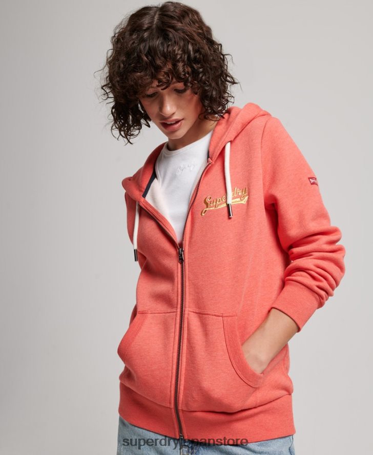 ヴィンテージ スクリプト カレッジ ジップ パーカー 女性 Superdry 衣類 コーラル 2J62PZ3374