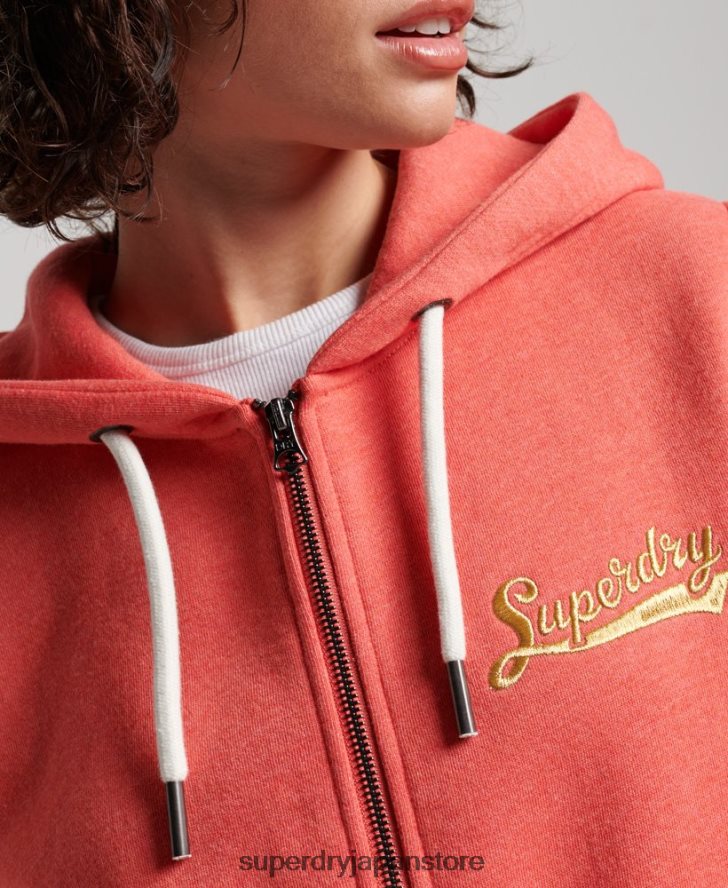 ヴィンテージ スクリプト カレッジ ジップ パーカー 女性 Superdry 衣類 コーラル 2J62PZ3374