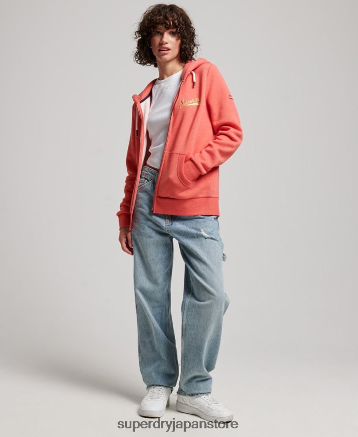ヴィンテージ スクリプト カレッジ ジップ パーカー 女性 Superdry 衣類 コーラル 2J62PZ3374