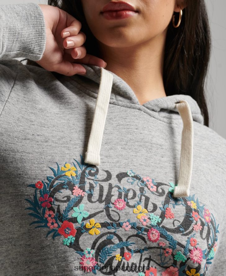 花柄のスクリプトパーカー 女性 Superdry 衣類 グレー 2J62PZ3376