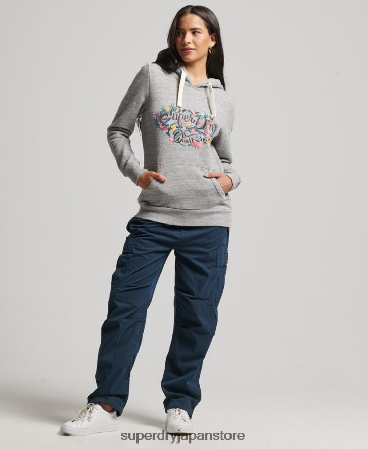 花柄のスクリプトパーカー 女性 Superdry 衣類 グレー 2J62PZ3376