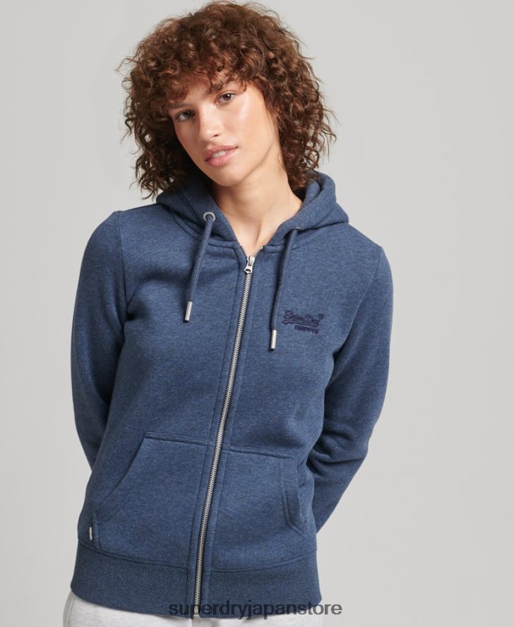 オーガニックコットン エッセンシャル ロゴ ジップ パーカー 女性 Superdry 衣類 海軍 2J62PZ3379