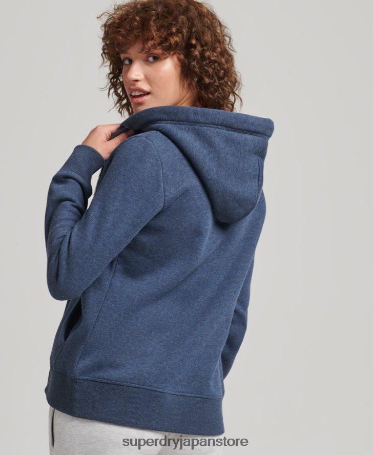 オーガニックコットン エッセンシャル ロゴ ジップ パーカー 女性 Superdry 衣類 海軍 2J62PZ3379