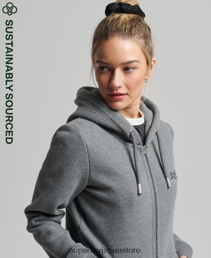 オーガニックコットン ヴィンテージロゴ ジップパーカー 女性 Superdry 衣類 グレー 2J62PZ3383